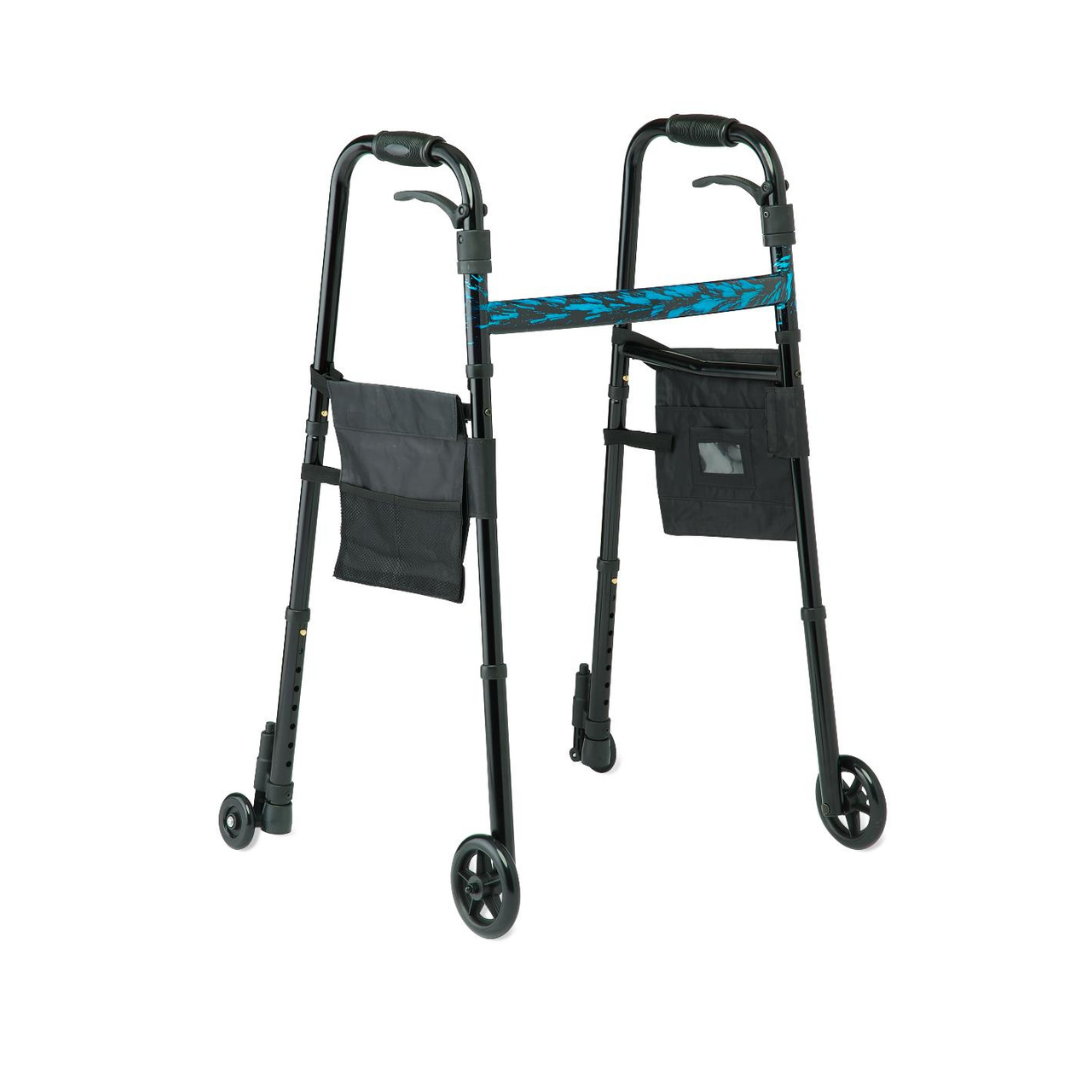 Medline Folding Walker with Wheeled Glide-Brakes, Trigger Release and Storage Bags - Senior.com Walkers